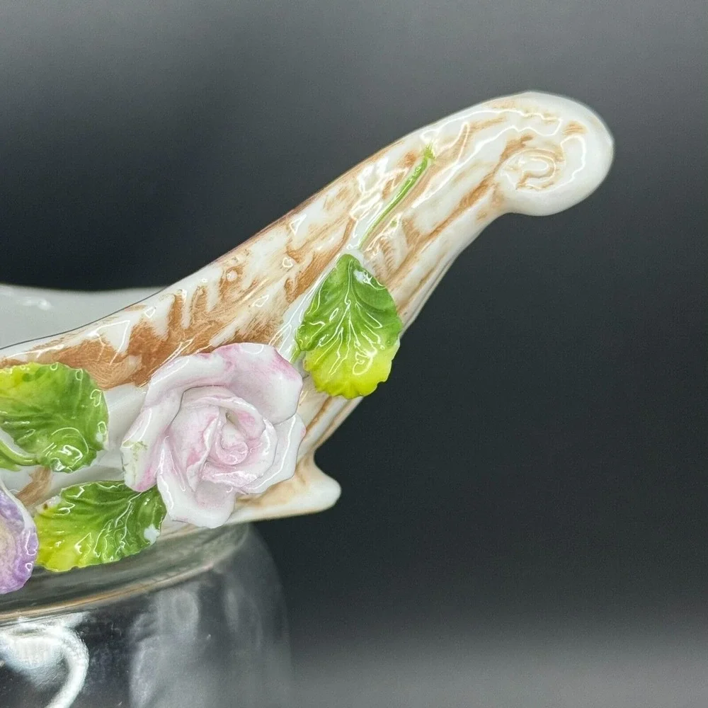 Vintage Cherub Angel Shell Porcelain Trinket Pink Flower Dish‎ Shabby Chic